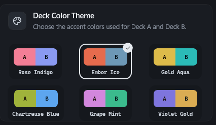 Deck color theme picker with six themes